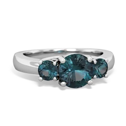 Lab Emerald Three Stone Round Trellis 14K White Gold ring R4018
