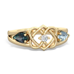 Alexandrite Hearts Intertwined 14K Yellow Gold ring R5880