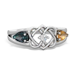 Alexandrite Hearts Intertwined 14K White Gold ring R5880