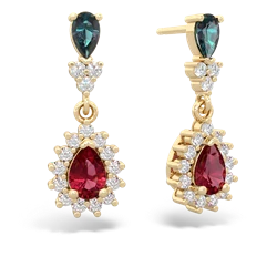 Alexandrite Halo Pear Dangle 14K Yellow Gold earrings E1882