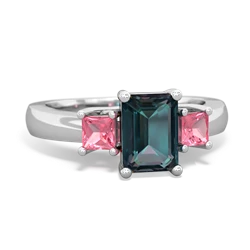 Alexandrite Three Stone Emerald-Cut Trellis 14K White Gold ring R4021