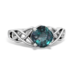 Alexandrite Checkerboard Cushion Celtic Knot 14K White Gold ring R5000