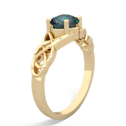 Alexandrite Checkerboard Cushion Celtic Knot 14K Yellow Gold ring R5000