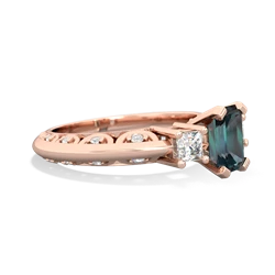 Alexandrite Art Deco Diamond 7X5 Emerald-Cut Engagement 14K Rose Gold ring R20017EM