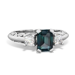 Alexandrite Art Deco Diamond 7X5 Emerald-Cut Engagement 14K White Gold ring R20017EM