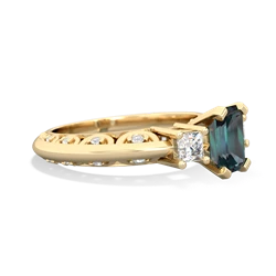 Alexandrite Art Deco Diamond 7X5 Emerald-Cut Engagement 14K Yellow Gold ring R20017EM