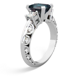 Alexandrite Art Deco Diamond 8X6 Emerald-Cut Engagement 14K White Gold ring R20018EM