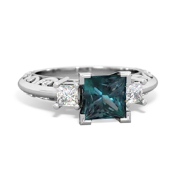 Alexandrite Art Deco Diamond Engagement 6Mm Princess 14K White Gold ring R2001