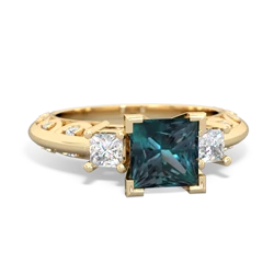 Alexandrite Art Deco Diamond Engagement 6Mm Princess 14K Yellow Gold ring R2001