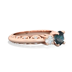 Alexandrite Art Deco Diamond 6Mm Round Engagment 14K Rose Gold ring R2003