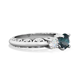 Alexandrite Art Deco Diamond 6Mm Round Engagment 14K White Gold ring R2003