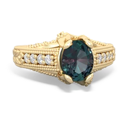Alexandrite Antique Style Milgrain Diamond 14K Yellow Gold ring R2028