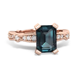 Alexandrite Sparkling Tiara 8X6 Emerald-Cut 14K Rose Gold ring R26298EM