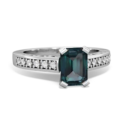 Alexandrite Art Deco Engagement 7X5mm Emerald-Cut 14K White Gold ring R26357EM