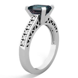 Alexandrite Art Deco Engagement 8X6mm Emerald-Cut 14K White Gold ring R26358EM