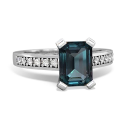 Alexandrite Art Deco Engagement 8X6mm Emerald-Cut 14K White Gold ring R26358EM