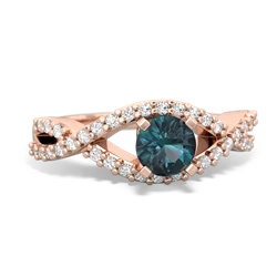 Alexandrite Diamond Twist 5Mm Round Engagment  14K Rose Gold ring R26405RD