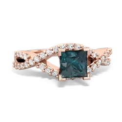 Alexandrite Diamond Twist 5Mm Square Engagment  14K Rose Gold ring R26405SQ