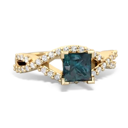 Alexandrite Diamond Twist 5Mm Square Engagment  14K Yellow Gold ring R26405SQ