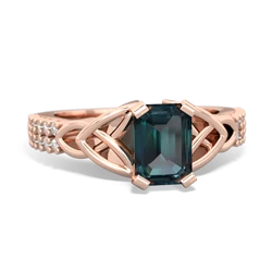 Alexandrite Celtic Knot 7X5 Emerald-Cut Engagement 14K Rose Gold ring R26447EM