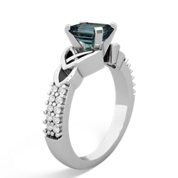 Alexandrite Celtic Knot 7X5 Emerald-Cut Engagement 14K White Gold ring R26447EM