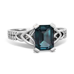 Alexandrite Celtic Knot 8X6 Emerald-Cut Engagement 14K White Gold ring R26448EM
