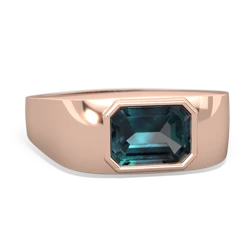 Alexandrite Men's Emerald-Cut Bezel 14K Rose Gold ring R0410