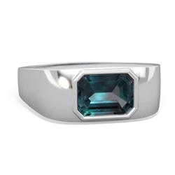 Alexandrite Men's Emerald-Cut Bezel 14K White Gold ring R0410