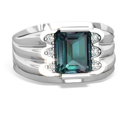 Alexandrite Men's 9X7mm Emerald-Cut 14K White Gold ring R1835