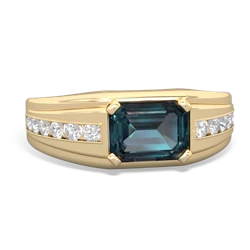 Alexandrite Men's Diamond Channel 14K Yellow Gold ring R0500