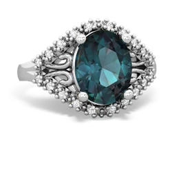 Alexandrite Antique Style Cocktail 14K White Gold ring R2564