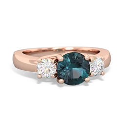 Alexandrite Diamond Three Stone Round Trellis 14K Rose Gold ring R4018