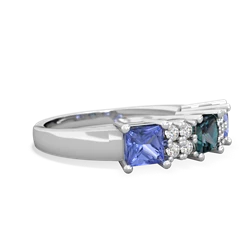 Alexandrite Three Stone Diamond Cluster 14K White Gold ring R2592