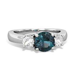 Alexandrite Three Stone Round Trellis 14K White Gold ring R4018