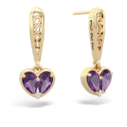 Amethyst Filligree Heart 14K Yellow Gold earrings E5070