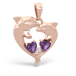 Amethyst Dolphin Heart 14K Rose Gold pendant P5820