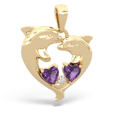 Amethyst Dolphin Heart 14K Yellow Gold pendant P5820