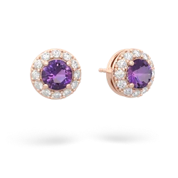 Amethyst Diamond Halo 14K Rose Gold earrings E5370