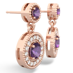 Amethyst Halo Dangle 14K Rose Gold earrings E5319