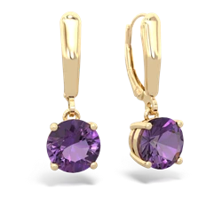 Amethyst 8Mm Round Lever Back 14K Yellow Gold earrings E2788