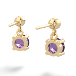 Amethyst Diamond Drop 6Mm Round 14K Yellow Gold earrings E1986