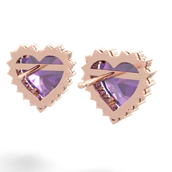 Amethyst Sparkling Halo Heart 14K Rose Gold earrings E0391