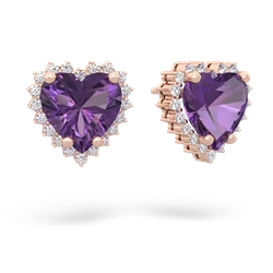 Amethyst Sparkling Halo Heart 14K Rose Gold earrings E0391
