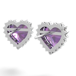 Amethyst Sparkling Halo Heart 14K White Gold earrings E0391