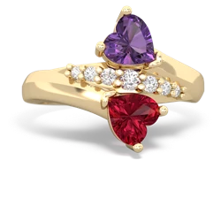 Amethyst Heart To Heart 14K Yellow Gold ring R2064