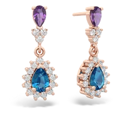 Amethyst Halo Pear Dangle 14K Rose Gold earrings E1882