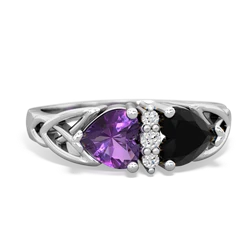 Amethyst Celtic Knot Double Heart 14K White Gold ring R5040