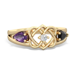 Amethyst Hearts Intertwined 14K Yellow Gold ring R5880