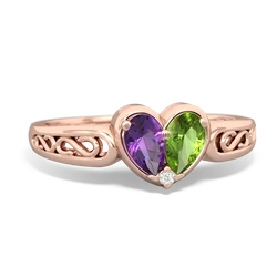 Amethyst Filligree 'One Heart' 14K Rose Gold ring R5070