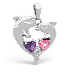 Amethyst Dolphin Heart 14K White Gold pendant P5820